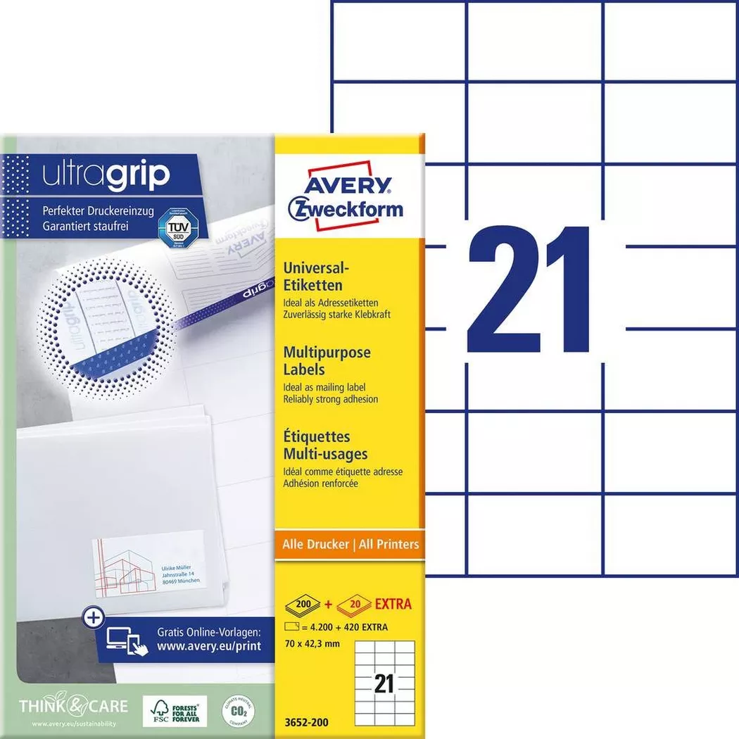 Avery-Zweckform – AVERY ZWECKFORM Etiketten 70×42,3mm, 4620 Stk., One Size, Weiss