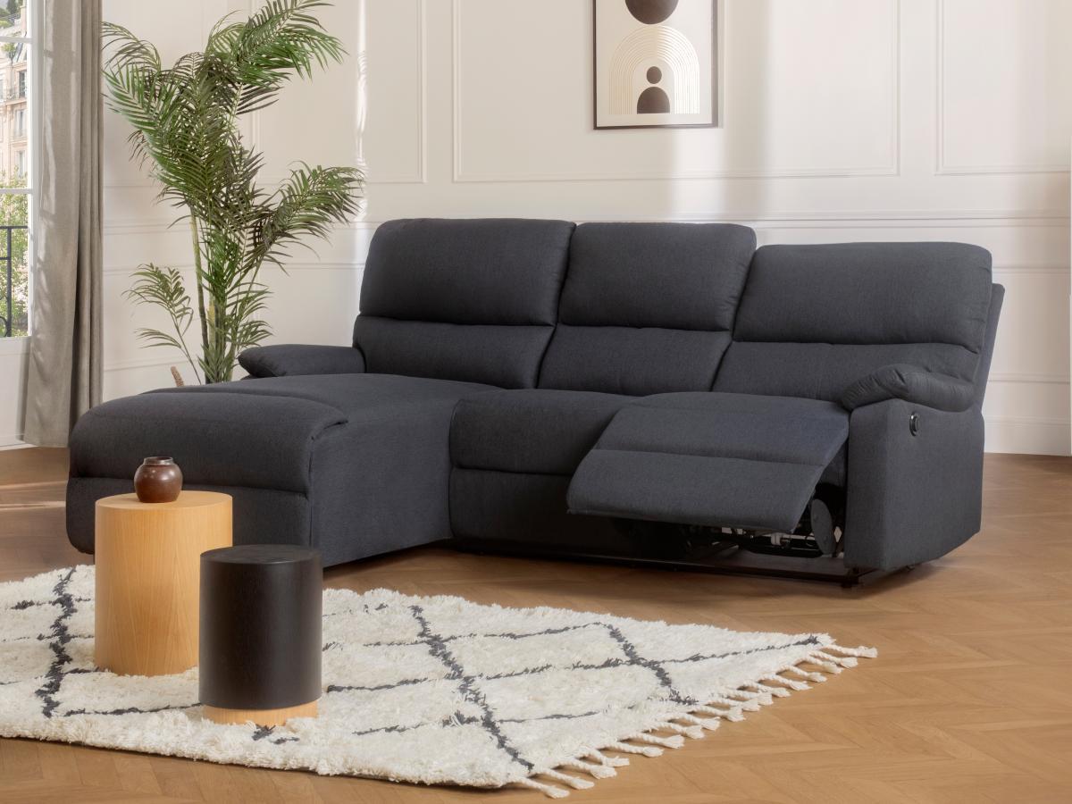 Vente-unique Ecksofa Relaxsofa elektrisch - Stoff - Ecke Links - Anthrazit - LUNANO  