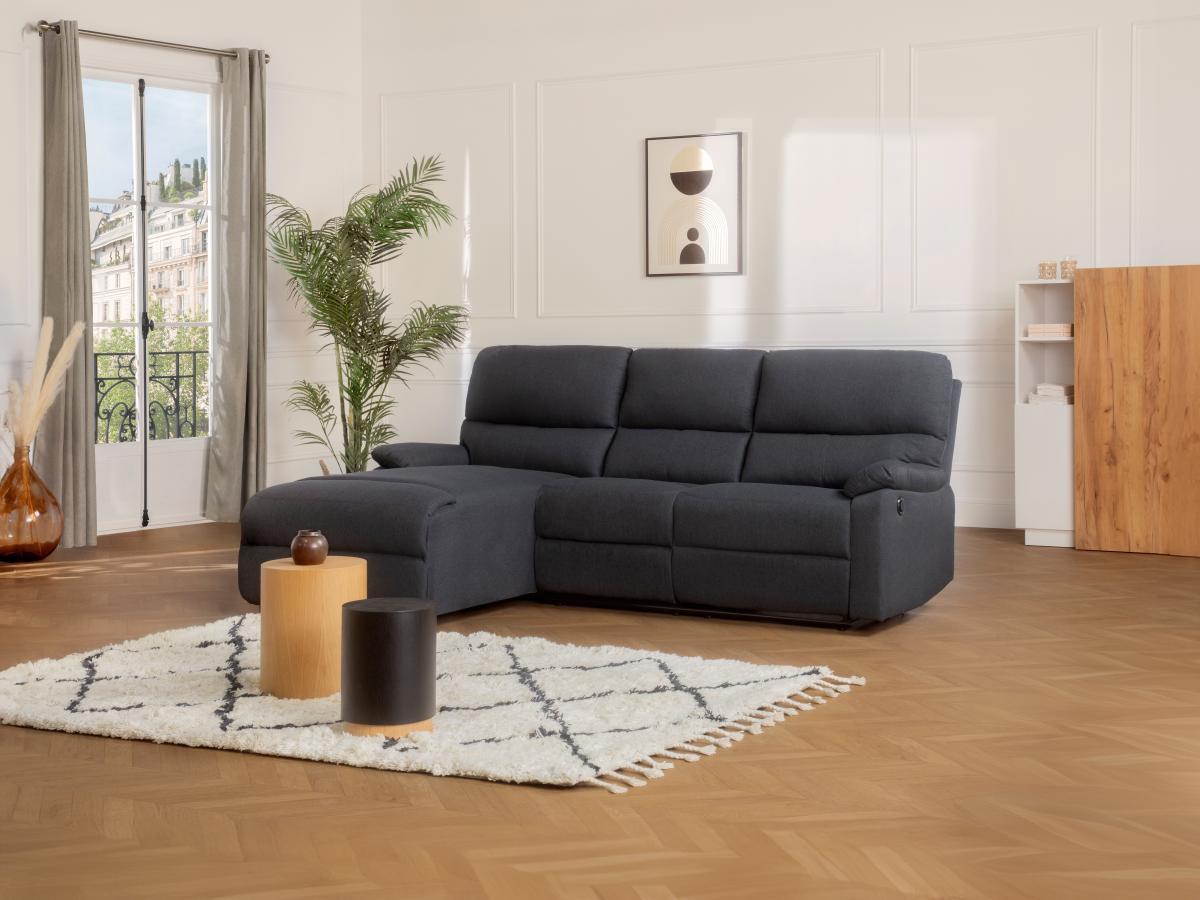 Vente-unique Ecksofa Relaxsofa elektrisch - Stoff - Ecke Links - Anthrazit - LUNANO  