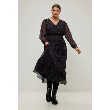 Robe maxi, coupe évasée. Imprimé cosmos, décolleté en V et manches longues.