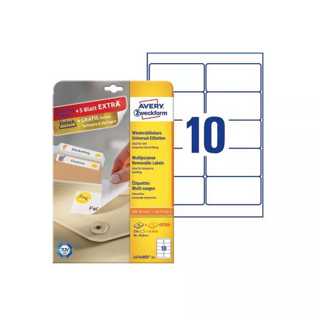 Avery-Zweckform – AVERY ZWECKFORM Universal-Etikett. 96×50,8mm, 300 Stk., One Size, Weiss