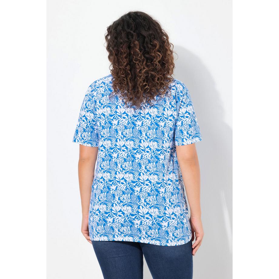 Ulla Popken T-Shirt Coupe A Imprimé Floral Col V Manches Courtes  