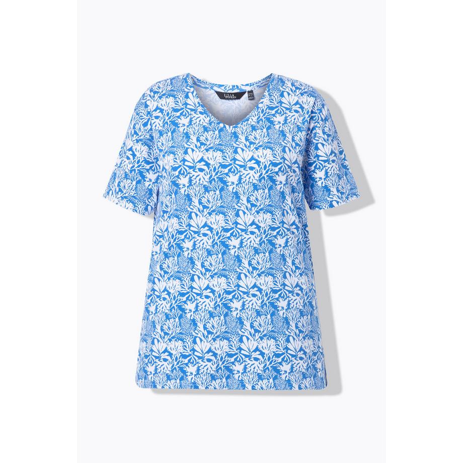 Ulla Popken T-Shirt Coupe A Imprimé Floral Col V Manches Courtes  