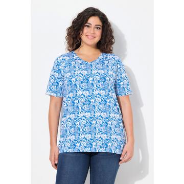 T-shirt imprimé corail, col en V et manches courtes Silhouette en A évasée.