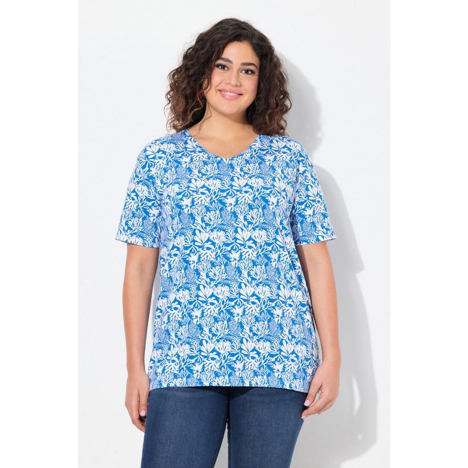 Ulla Popken T-Shirt Coupe A Imprimé Floral Col V Manches Courtes  