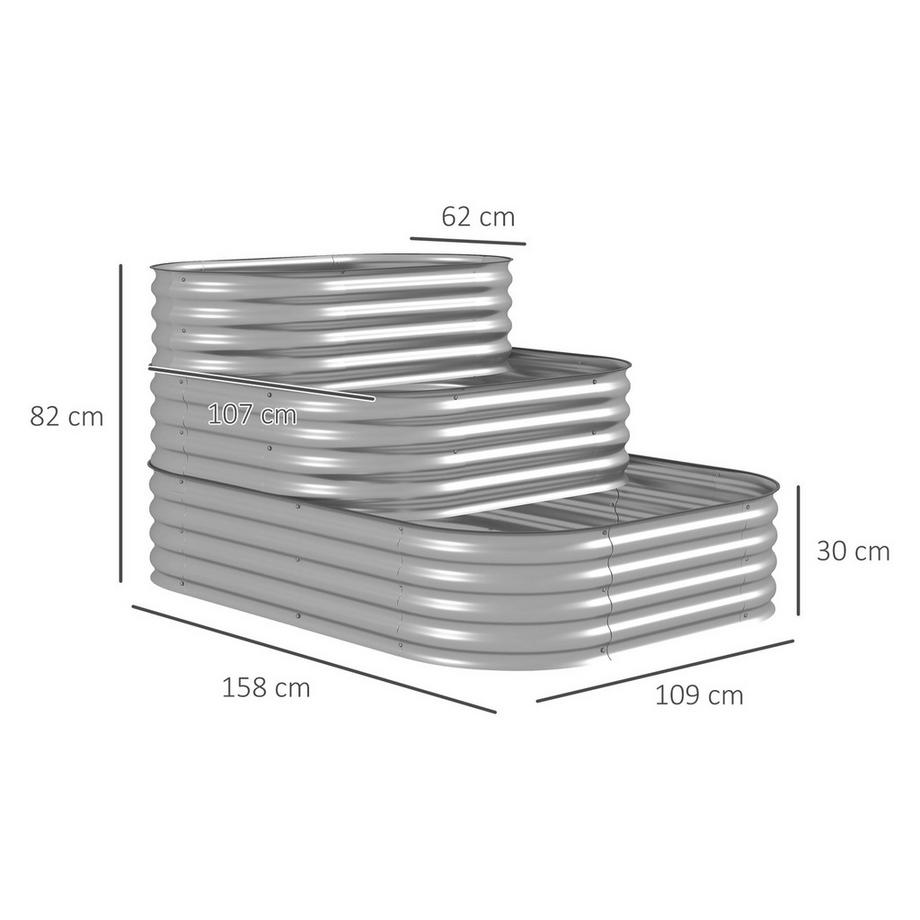 Northio Hochbeet Aus Metall, 3-Stufiger Pflanzkasten, Diy Blumenkasten, Kräuterbeet Mit Sicherheitskanten, Gemüsebeet Für Garten, Balkon, Silber  