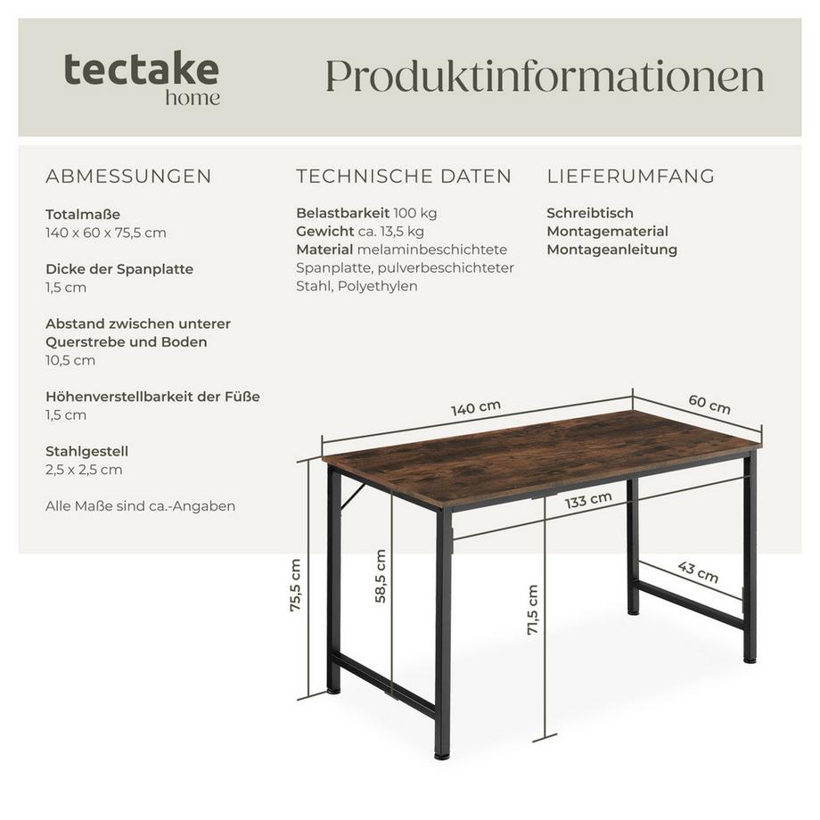 Tectake Scrivania Jenkins Stile Industriale  