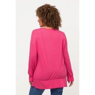 Ulla Popken  T-shirt, volants, oversize, col rond, manches longues 