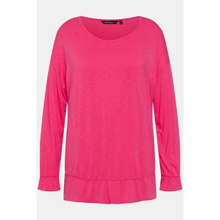 Ulla Popken  T-shirt, volants, oversize, col rond, manches longues 