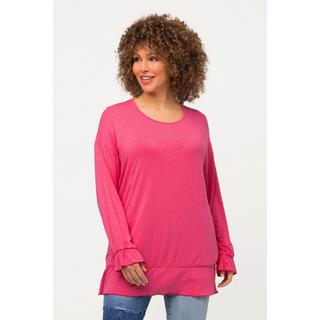 Ulla Popken  T-shirt, volants, oversize, col rond, manches longues 