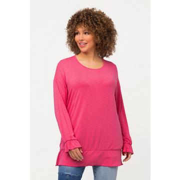 T-shirt, volants, oversize, col rond, manches longues