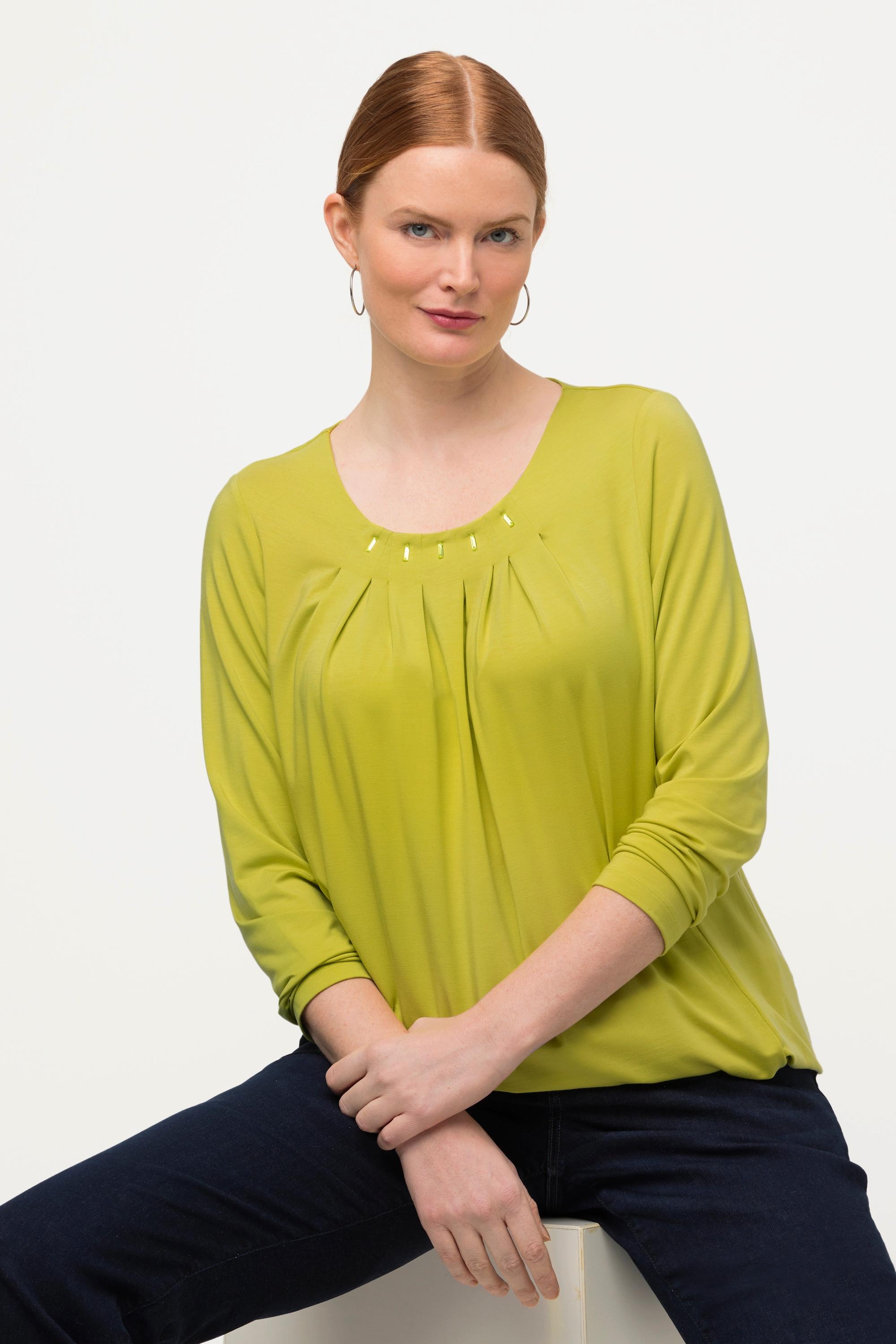 Ulla Popken  Shirt, Zierfalten, Dekore, Rundhals, 3/4-Arm, Lyocell 