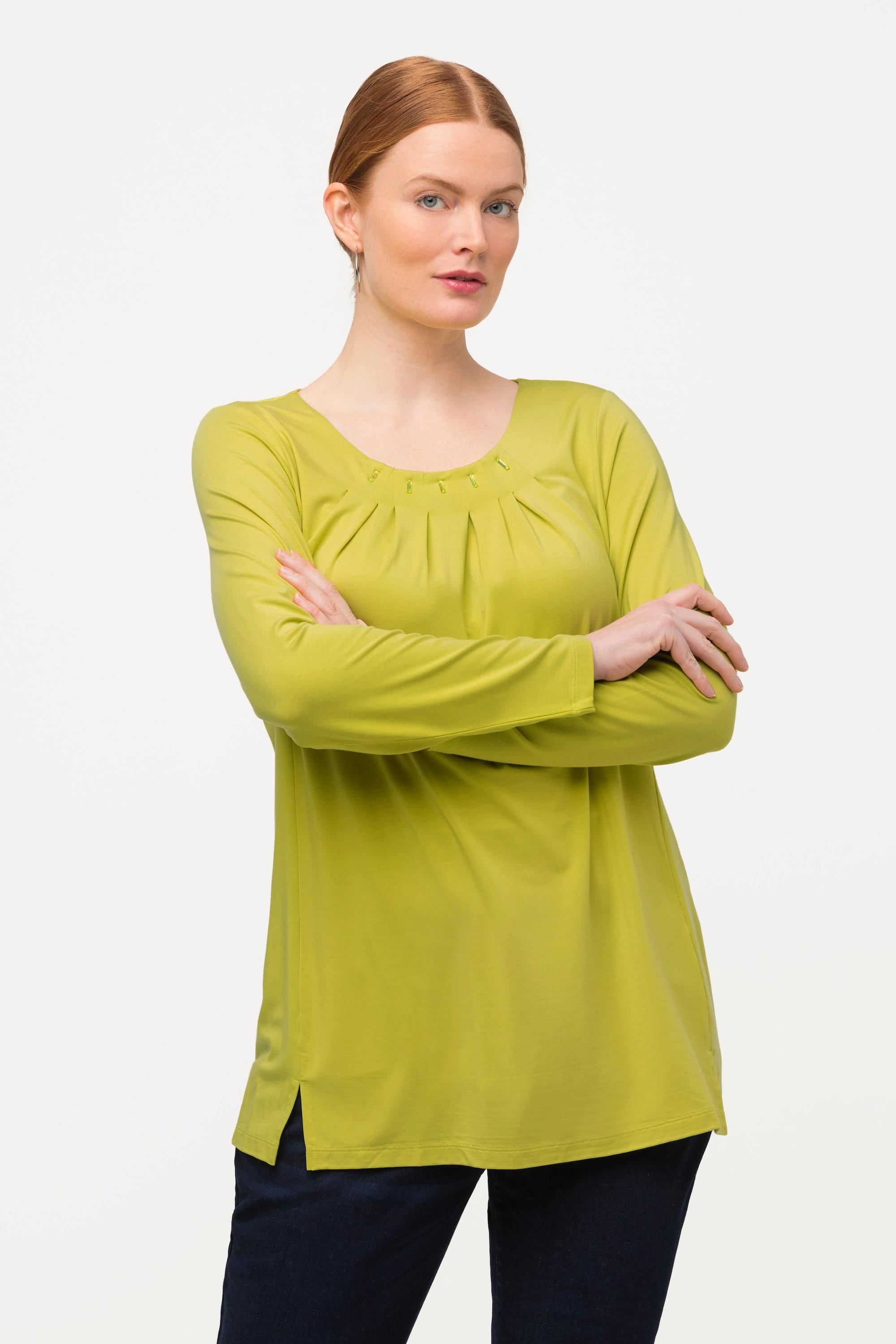 Ulla Popken  Shirt, Zierfalten, Dekore, Rundhals, 3/4-Arm, Lyocell 