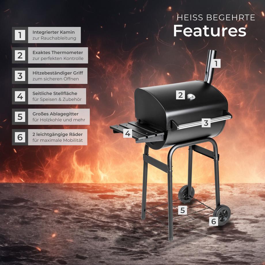 Tectake Holzkohlegrill  mit 2 Rädern regulierbare Luftzufuhr  