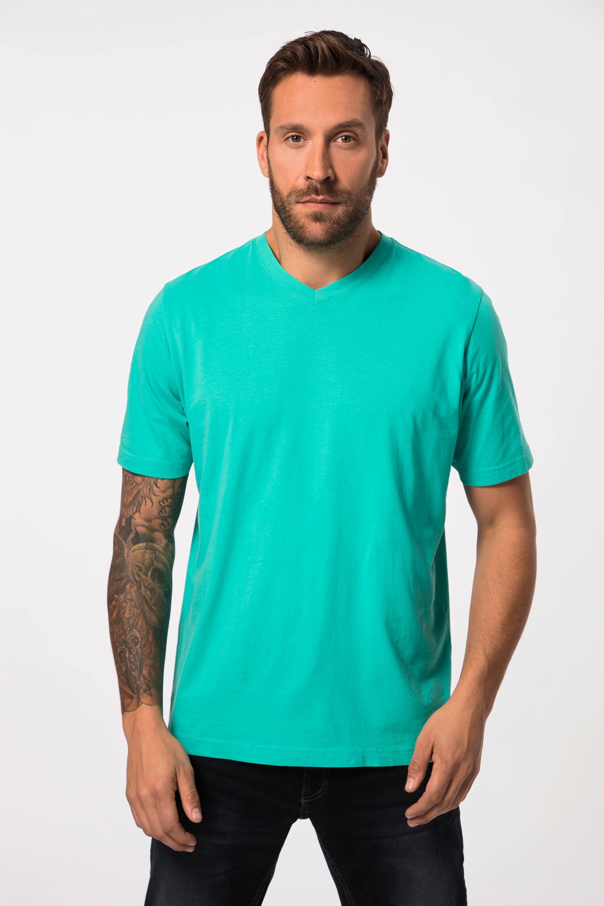 JP1880  T-shirt basic con scollo a V turchese chiaro 