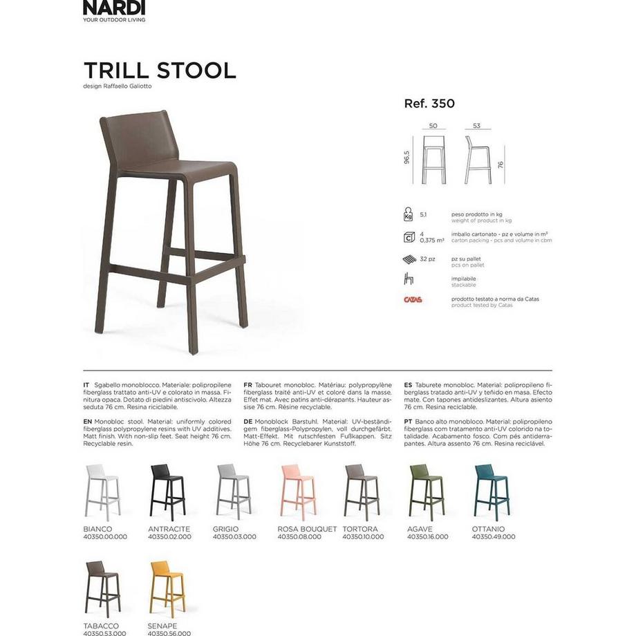 NARDI outdoor Tabouret de bar de jardin Trill blanc 76  