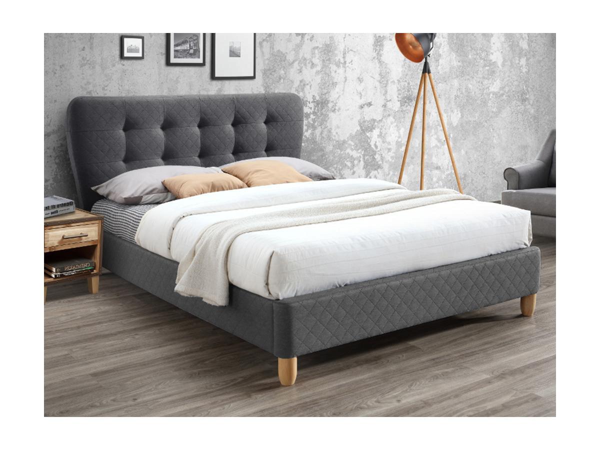 Vente-unique Letto 140 x 190 cm con testata trapuntata Tessuto Grigio + Materasso - ELIDE  