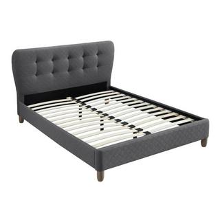 Vente-unique Lit 140 x 190 cm avec tête de lit capitonnée - Tissu - Gris + Matelas - ELIDE  