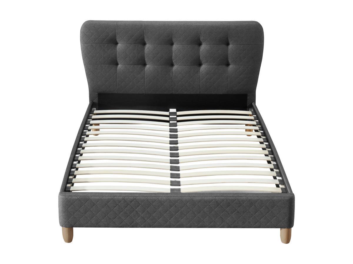 Vente-unique Lit 140 x 190 cm avec tête de lit capitonnée - Tissu - Gris + Matelas - ELIDE  