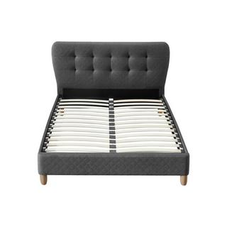 Vente-unique Lit 140 x 190 cm avec tête de lit capitonnée - Tissu - Gris + Matelas - ELIDE  