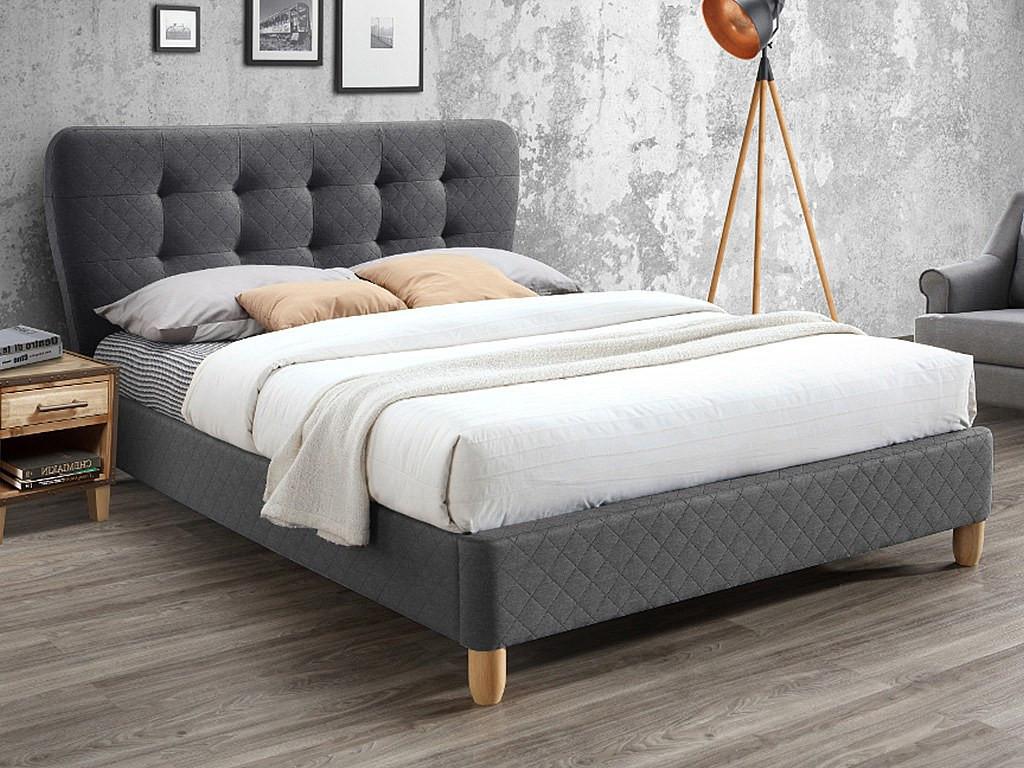 Vente-unique Polsterbett 140 x 190 cm mit gestepptem Kopfteil + Matratze - Stoff - Grau - ELIDE  