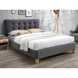 Vente-unique Polsterbett 140 x 190 cm mit gestepptem Kopfteil + Matratze - Stoff - Grau - ELIDE  