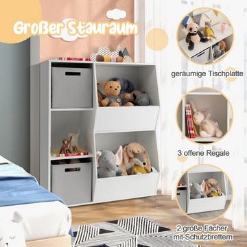 Bücherregal Kinder 3-stöckiges Kinderregal mit 2 Boxen & 5 Fächern 77 x 29 x 94 cm Weiß+Grau