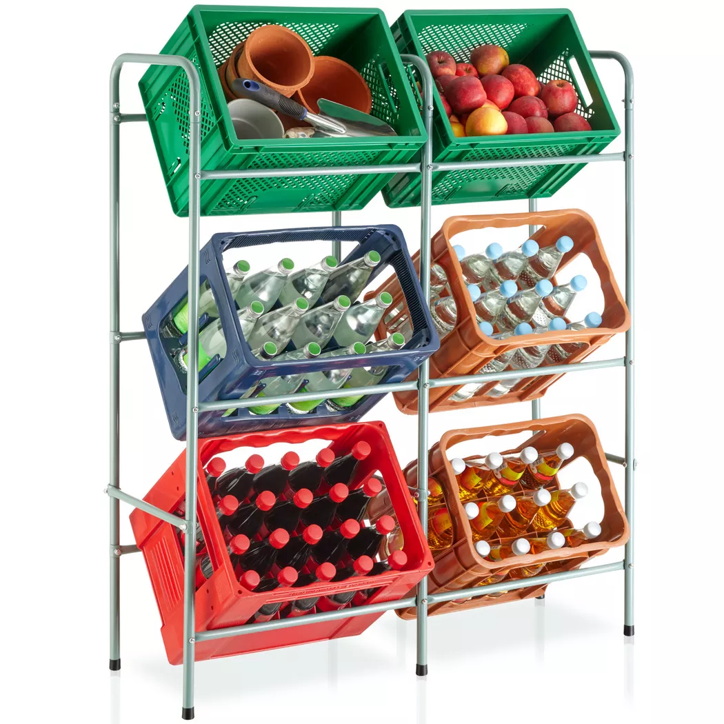 tectake Shelving Rack - For 6 Crates, Steel Frame, 96 X 33 X 116 Cm in Grey