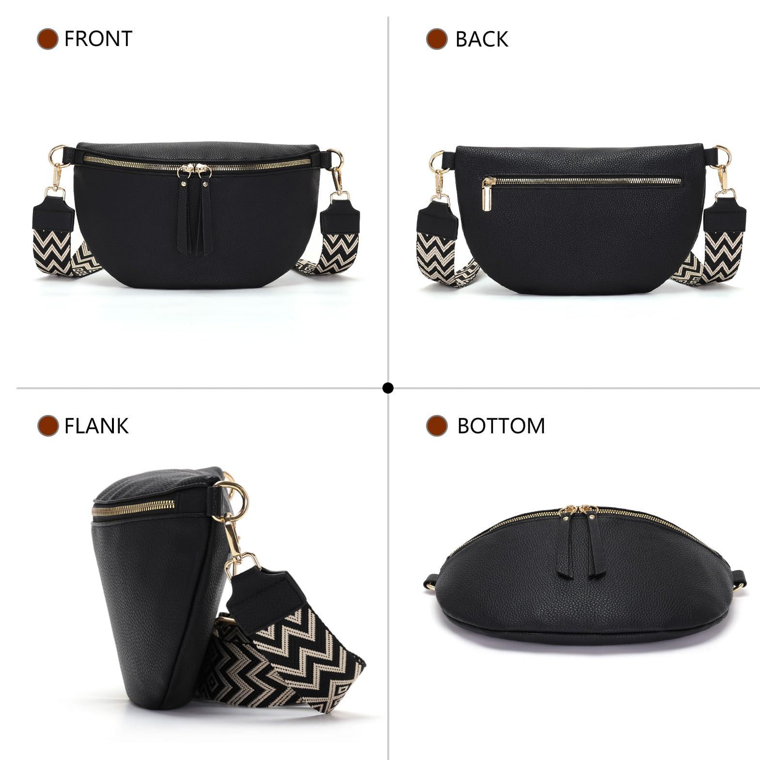 Only-bags.store Grand Sac Banane en Cuir Végan Sac Bandoulière avec Large Sangle  