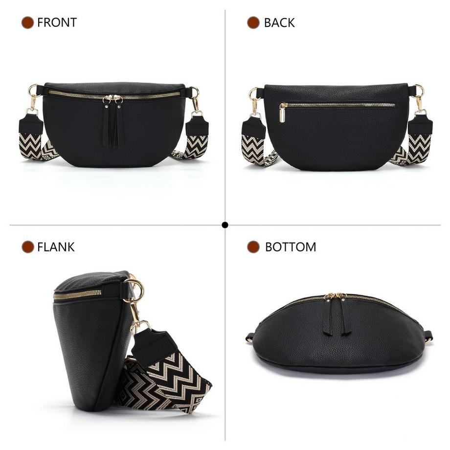 Only-bags.store Große Vegane Leder Gürteltasche Umhängetasche mit Breitem Riemen  