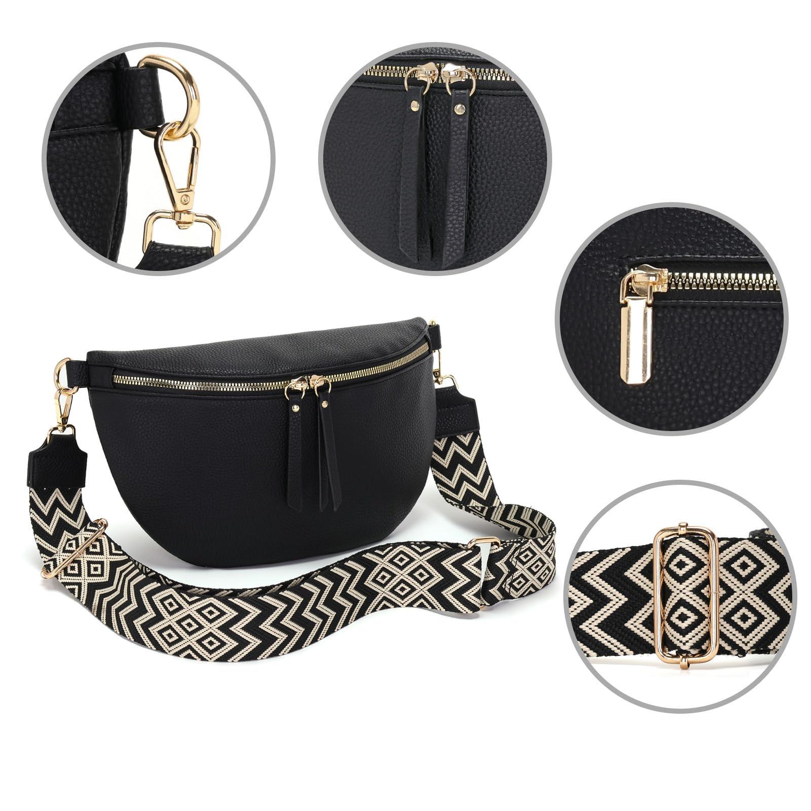 Only-bags.store Grand Sac Banane en Cuir Végan Sac Bandoulière avec Large Sangle  