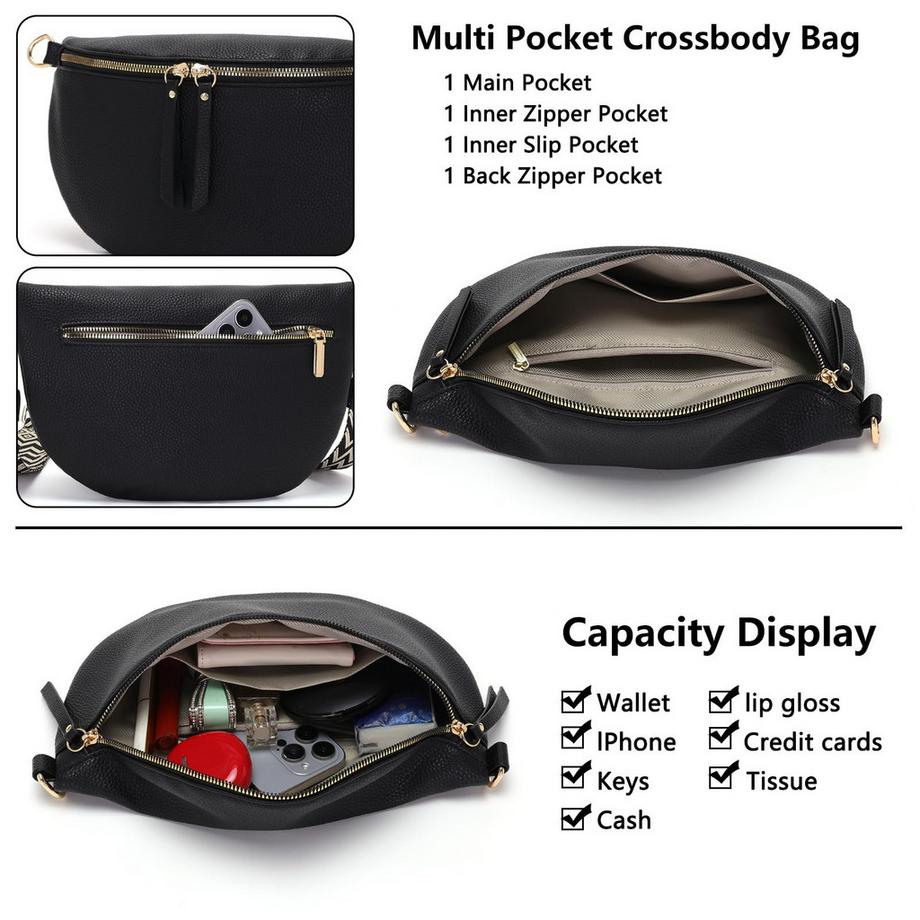 Only-bags.store Große Vegane Leder Gürteltasche Umhängetasche mit Breitem Riemen  