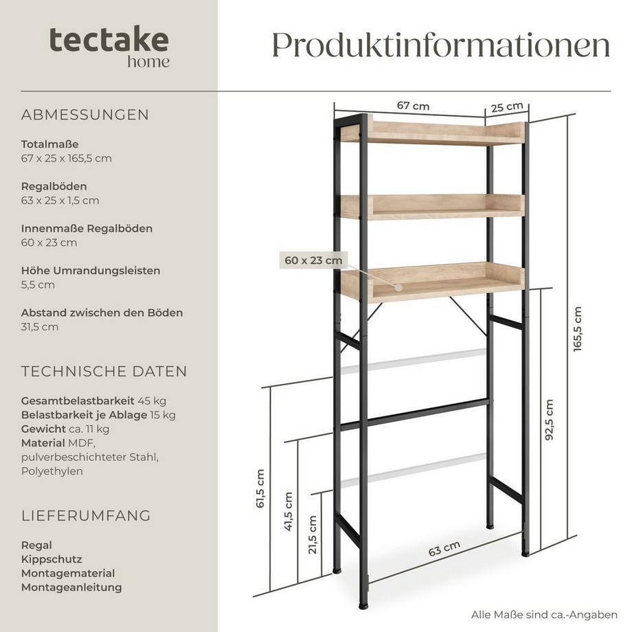 Tectake Badezimmerregal Seattle Industrial Style Holz und Stahl  