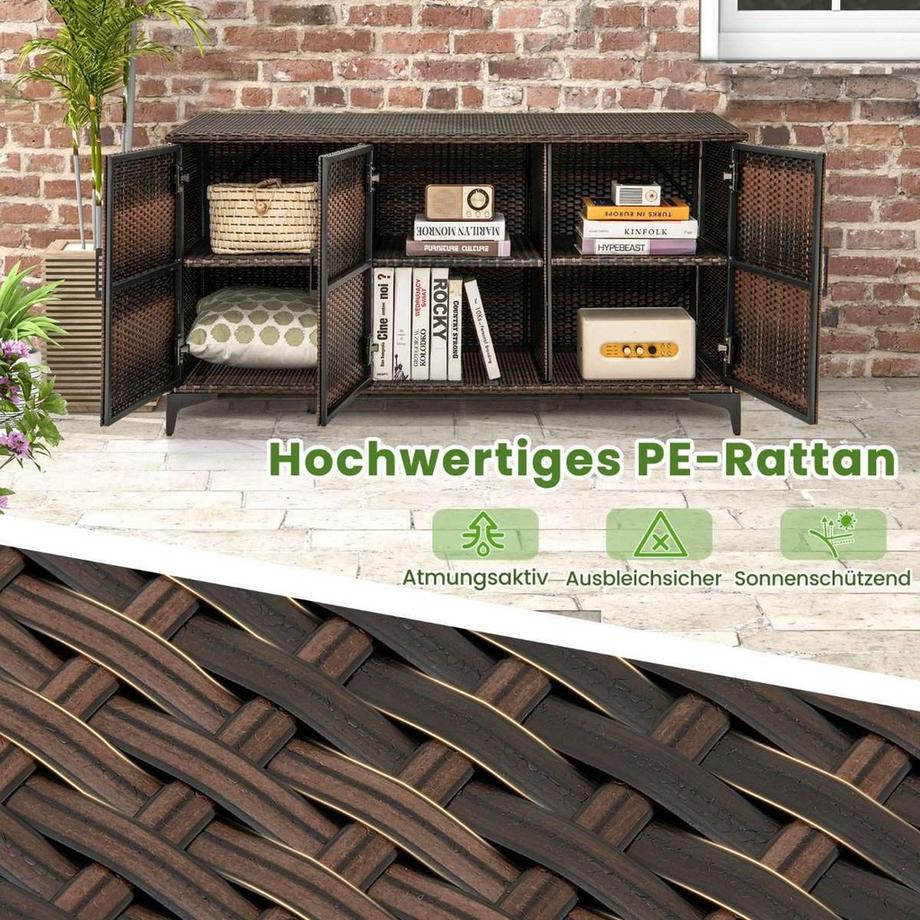 Northio 318L Rattan Gartenschrank mit abnembaren Regalen & Türen Outdoor Wetterfester Beistellschrank Braun  