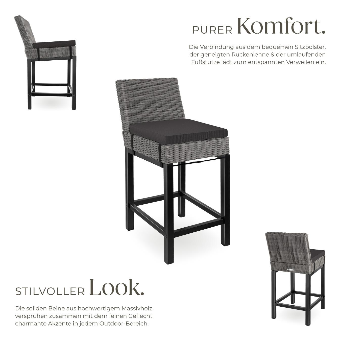 Tectake Rattan Barstuhl Latina mit Aluminiumgestell wetterfest und UV-beständig  