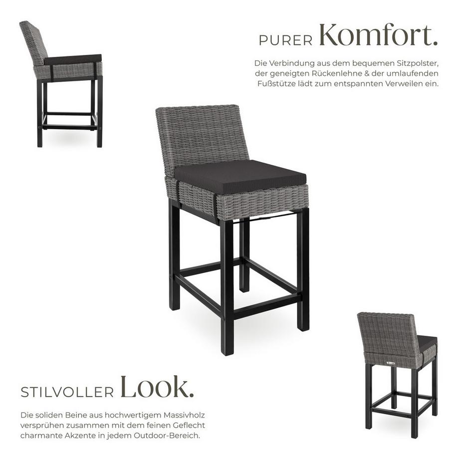 Tectake Rattan Barstuhl Latina mit Aluminiumgestell wetterfest und UV-beständig  