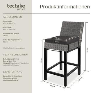Tectake Rattan Barstuhl Latina mit Aluminiumgestell wetterfest und UV-beständig  