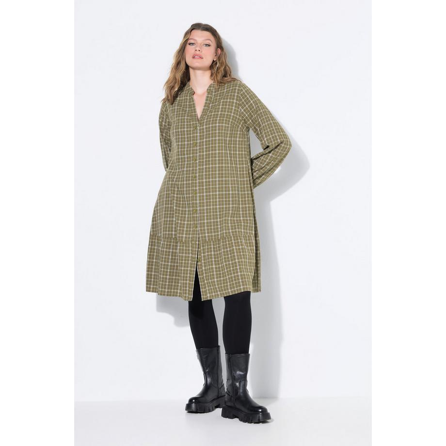 Studio Untold Abito Svasato a Quadri con Volant Orlo Abbottonatura  