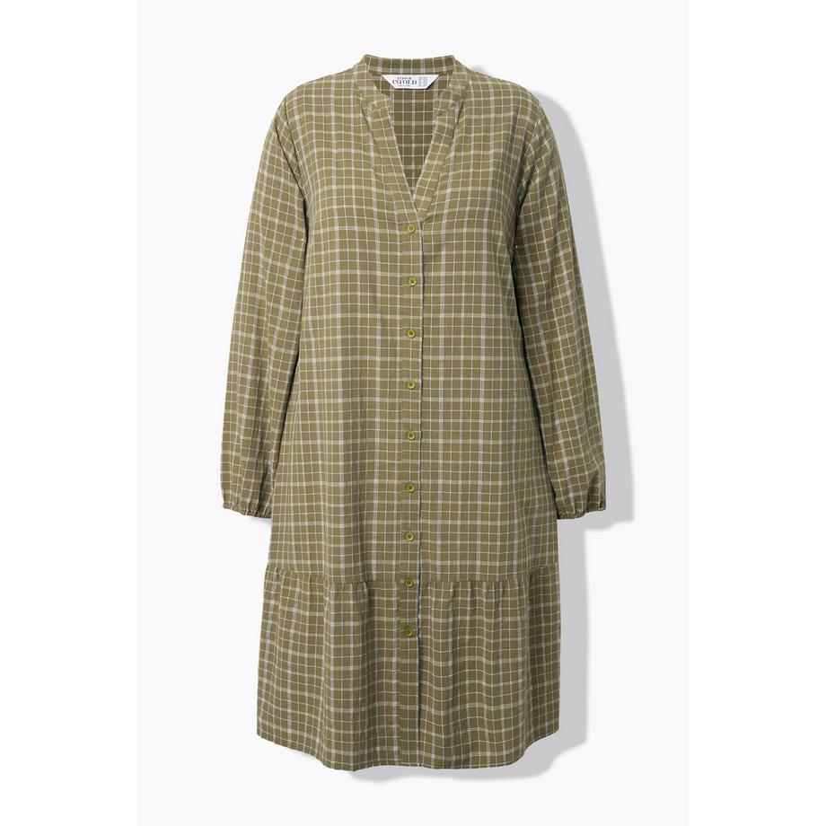 Studio Untold Abito Svasato a Quadri con Volant Orlo Abbottonatura  