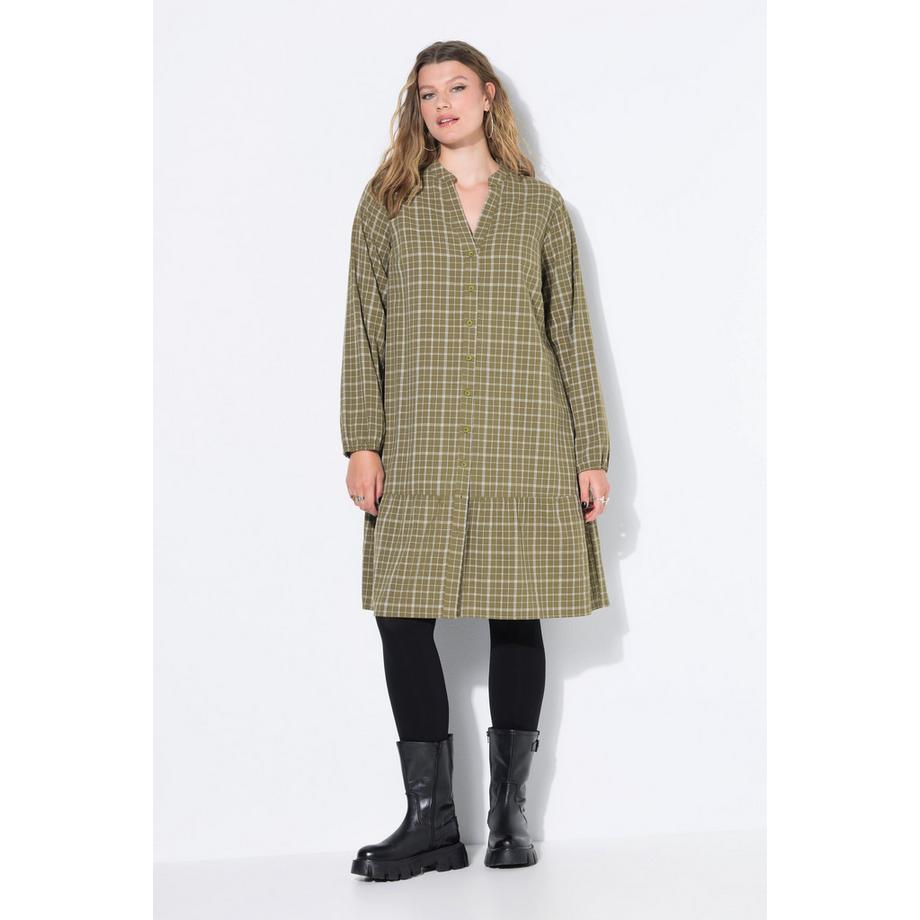 Studio Untold Abito Svasato a Quadri con Volant Orlo Abbottonatura  