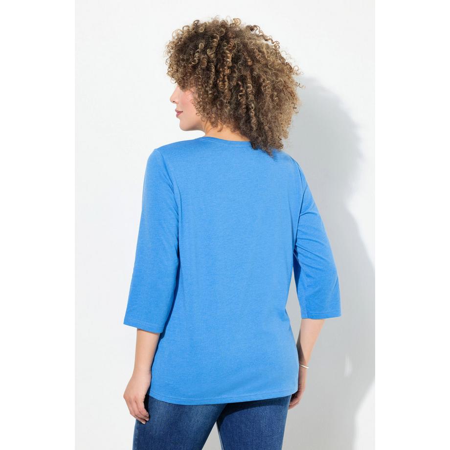 Ulla Popken Maglia Classica Scollo a V Maniche 3/4 con Scritta  