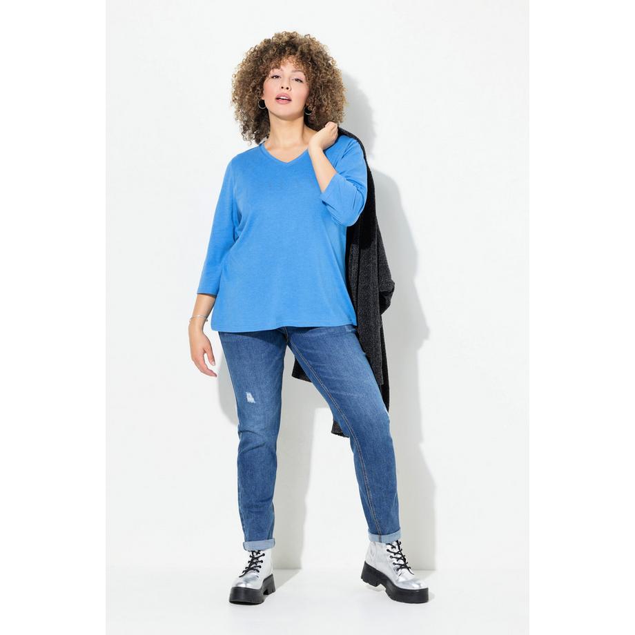 Ulla Popken Maglia Classica Scollo a V Maniche 3/4 con Scritta  