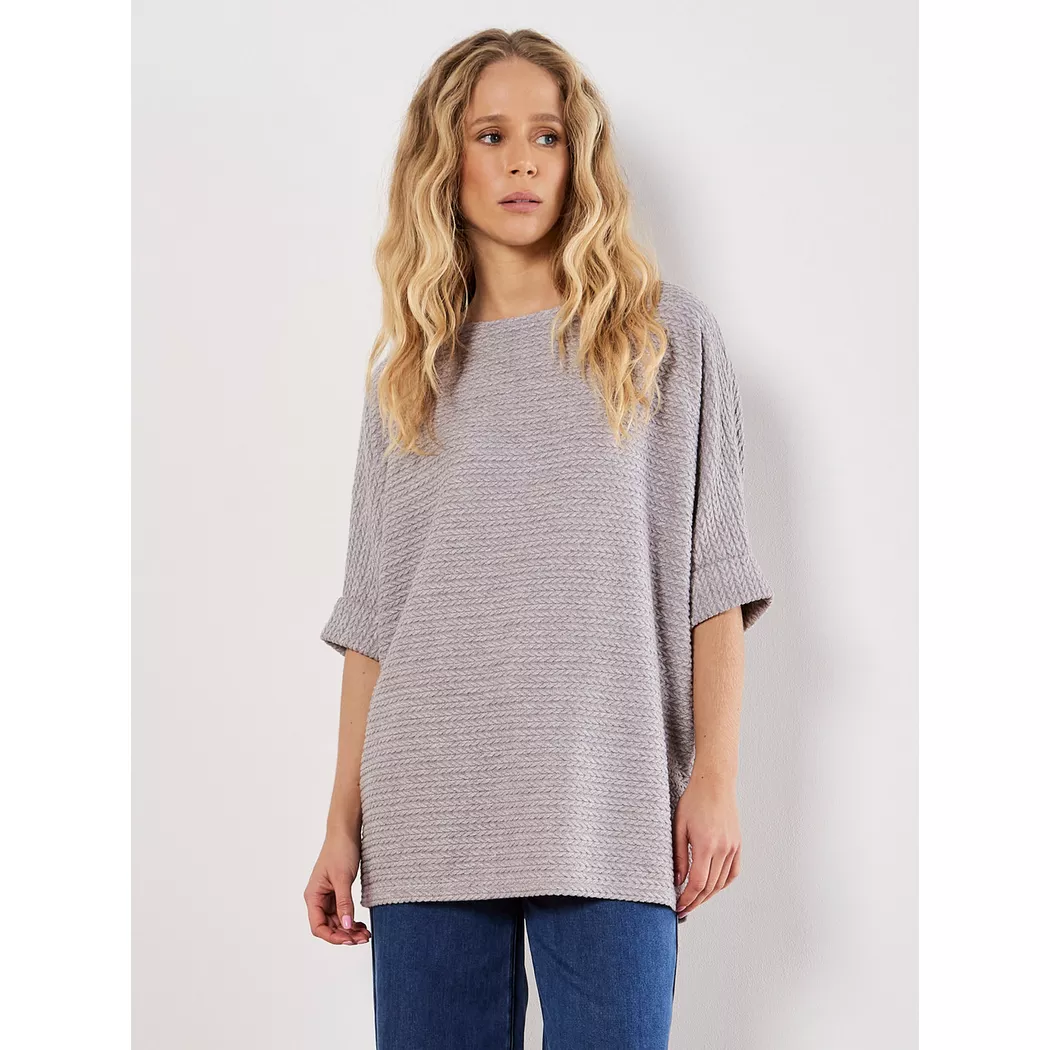APRICOT - Strukturiertes Oversize-Oberteil mit Zopfmuster und Fledermausärmeln, für Damen, Taubengrau, Größe XS