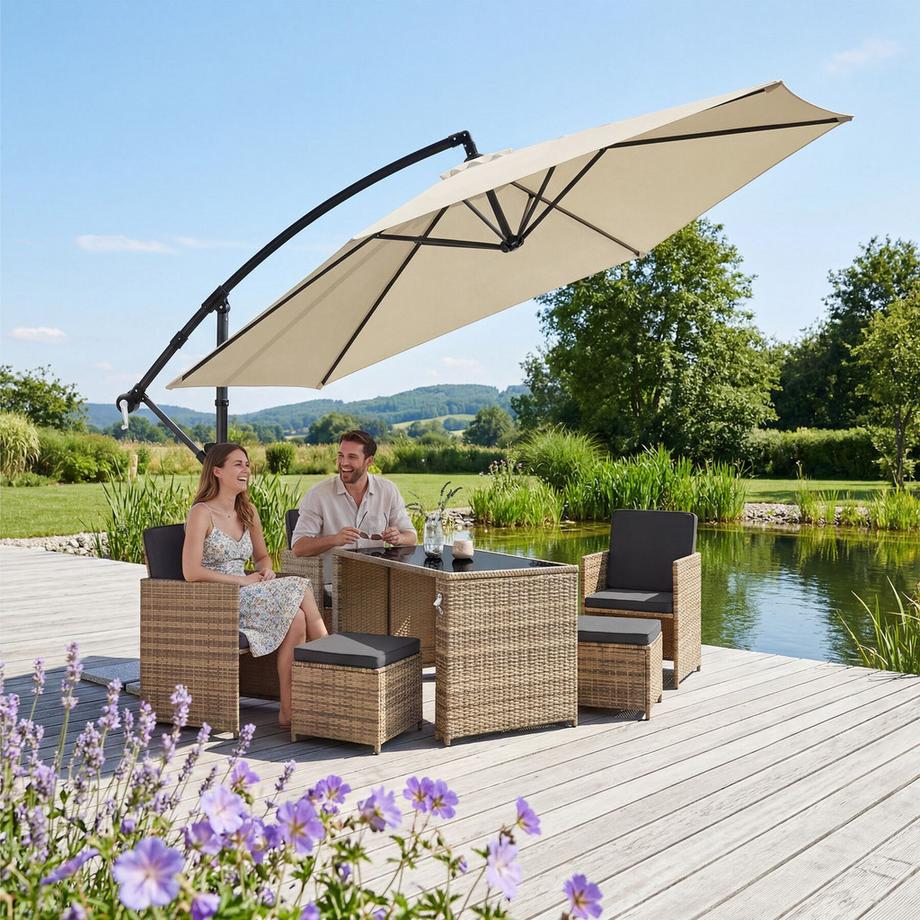 Tectake Ampelschirm Artemis 360 Grad drehbar, stufenlos neigbar wasserabweisend UV-Schutz 50+  