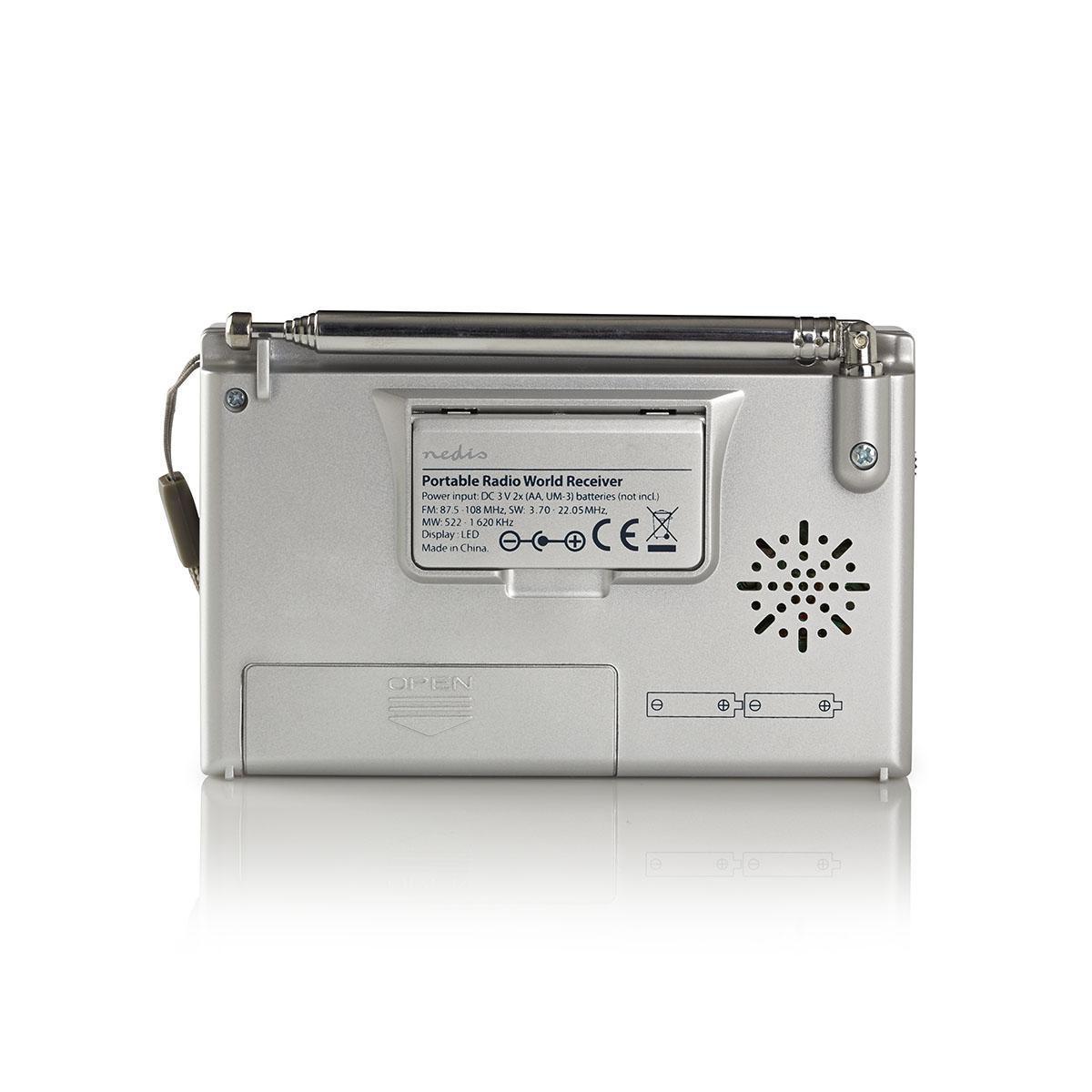 Nedis  Weltradio | Tragbares Design | AM / FM / SW | Batterieantrieb / Stromadapter | Digital | 1,5 w | Kopfhörerbuchse | Wecker | Schlaftimer | Grau 