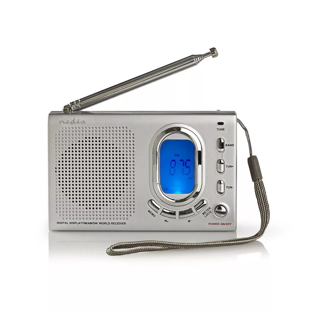 Nedis - Weltradio | Tragbares Design | AM / FM / SW | Batterieantrieb / Stromadapter | Digital | 1,5 w | Kopfhörerbuchse | Wecker | Schlaftimer | Grau, 21X13X9CM