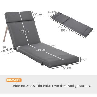 Northio Lot de 2 coussins pour transats, coussins de transat ignifuges avec sangles pour transats de jardin, épaisseur 8 cm, coussins rembourrés, coussins de transat pour salon de jardin, coussins pour transats, 196 x 55 x 8 cm, gris foncé  