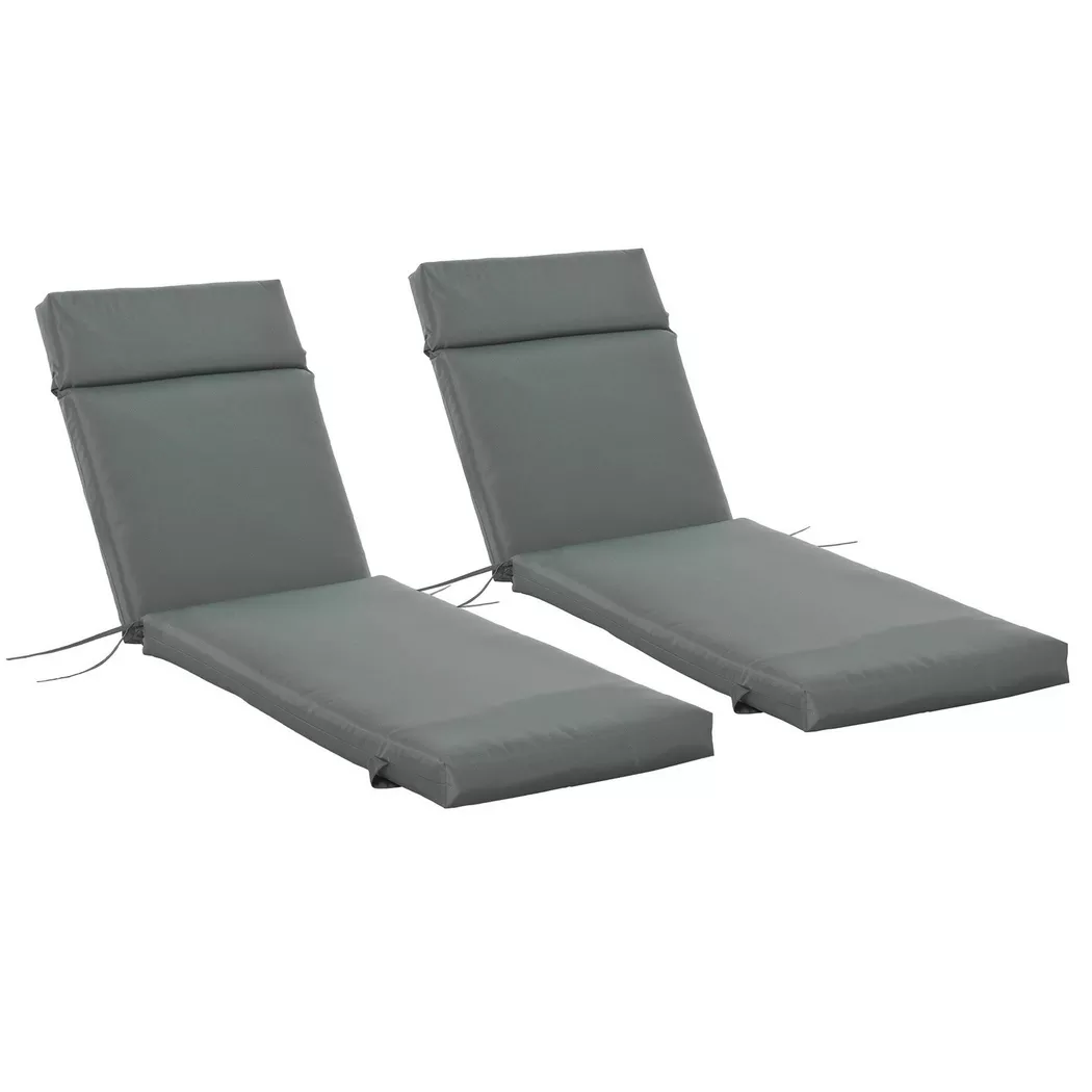 Northio - 2er Set Auflage für Sonnenliege, Flammhemmend Liegenauflage mit Bänder für Gartenliege 8cm dick Polsterauflage Liegestuhl Kissen für Gartenmöbel, Auflagen für Deckchair 196x55x8 cm Dunkelgrau, One Size