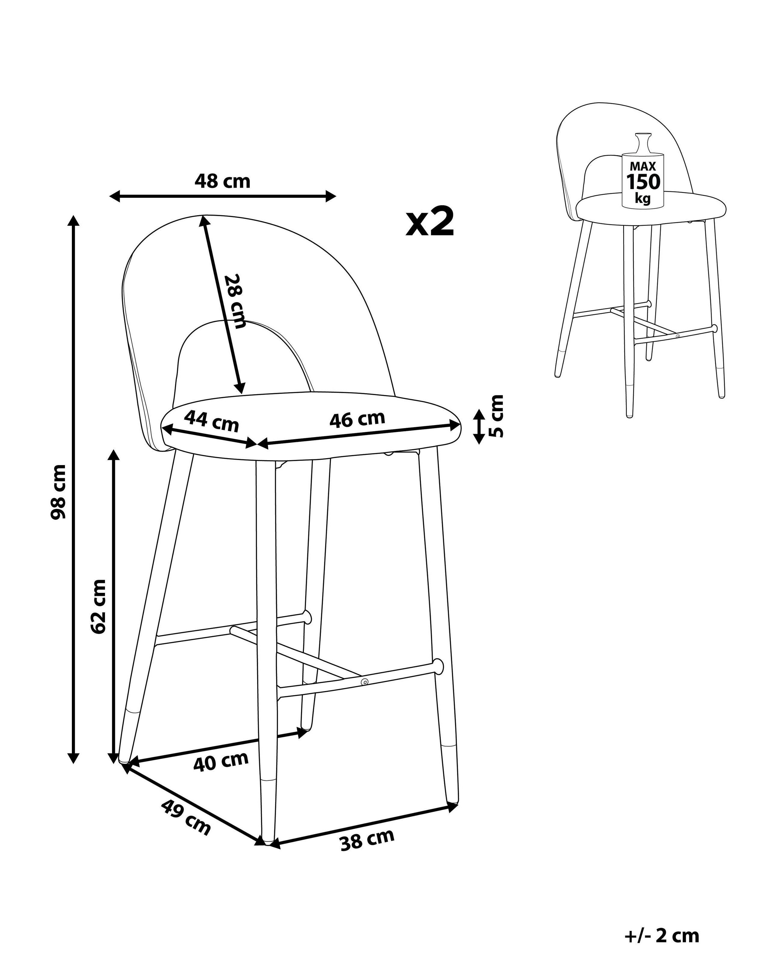 Beliani Lot de 2 chaises de bar en Velours Rétro FALTON  