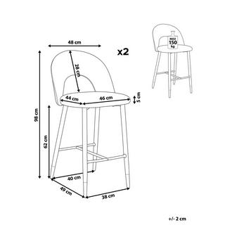 Beliani Lot de 2 chaises de bar en Velours Rétro FALTON  